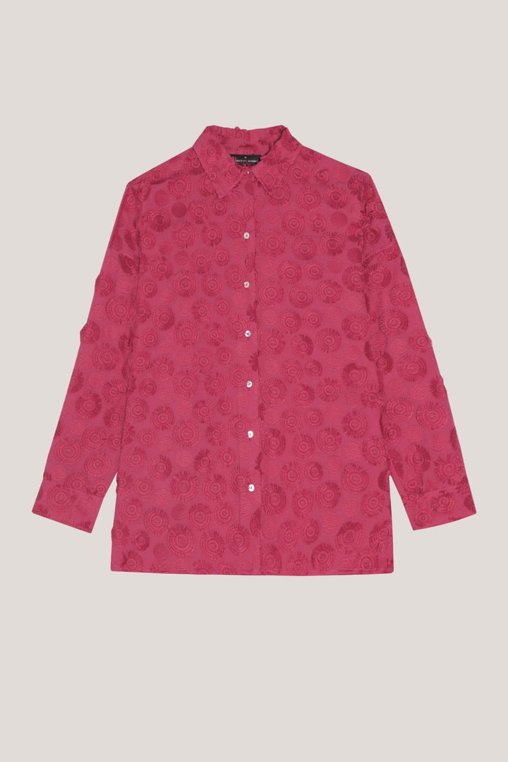 Shirts | Raspberry oversize fil coupé blouse with circle design by Spanish designer Roberto Verino