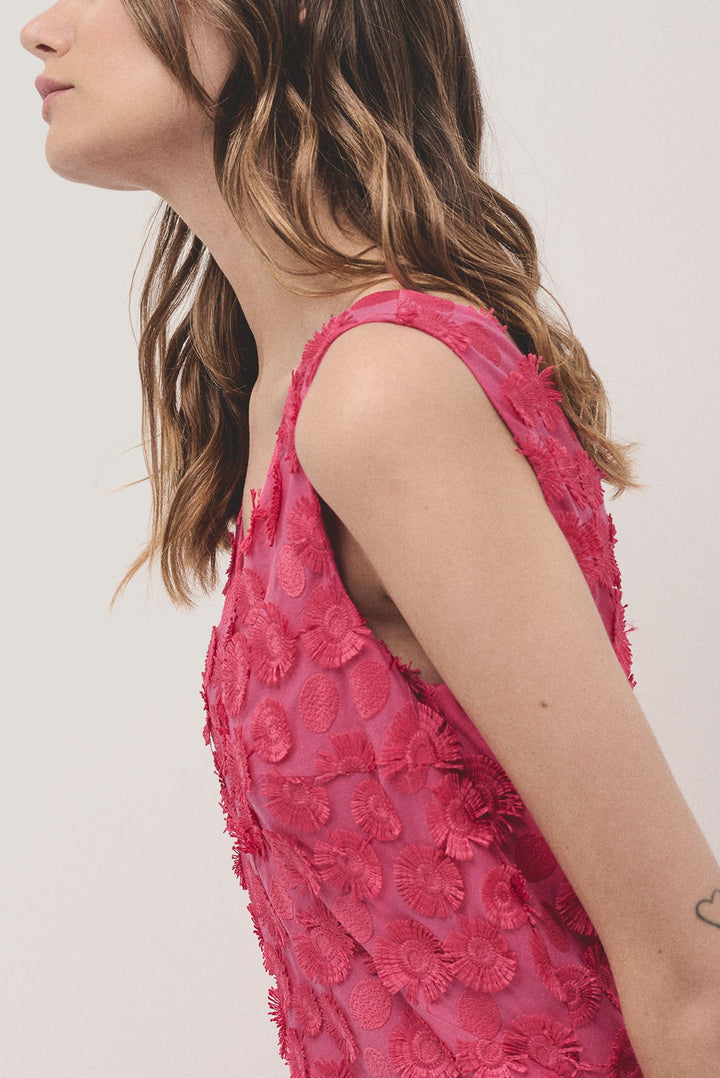 Dresses | Raspberry sleeveless fil coupé midi dress by Spanish designer Roberto Verino