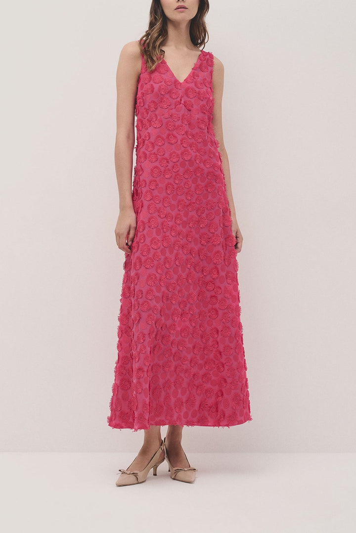 Dresses | Raspberry sleeveless fil coupé midi dress by Spanish designer Roberto Verino