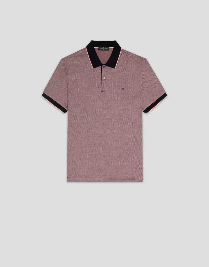 Polo Shirts | Red, navy and white geometric jacquard polo shirt by Spanish designer Roberto Verino