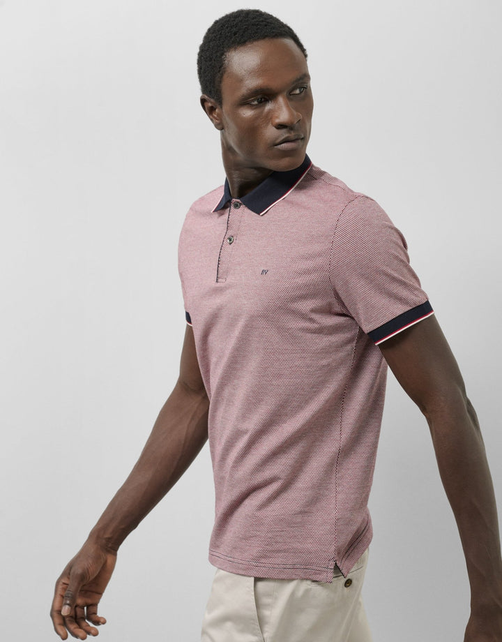Polo Shirts | Red, navy and white geometric jacquard polo shirt by Spanish designer Roberto Verino