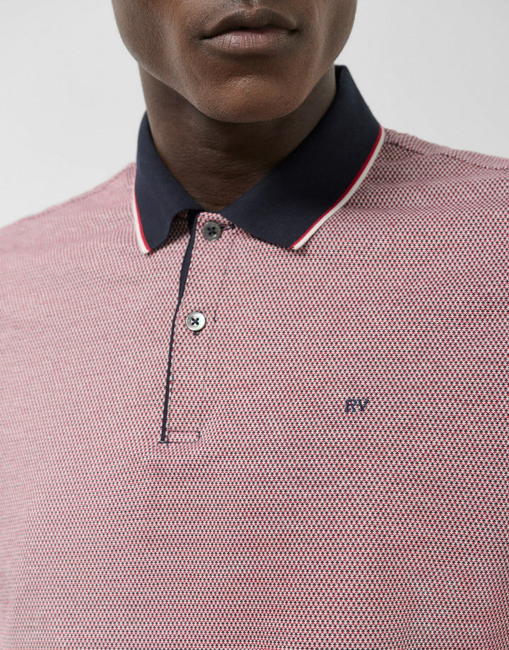 Polo Shirts | Red, navy and white geometric jacquard polo shirt by Spanish designer Roberto Verino
