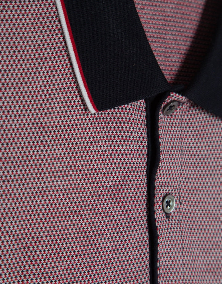 Polo Shirts | Red, navy and white geometric jacquard polo shirt by Spanish designer Roberto Verino
