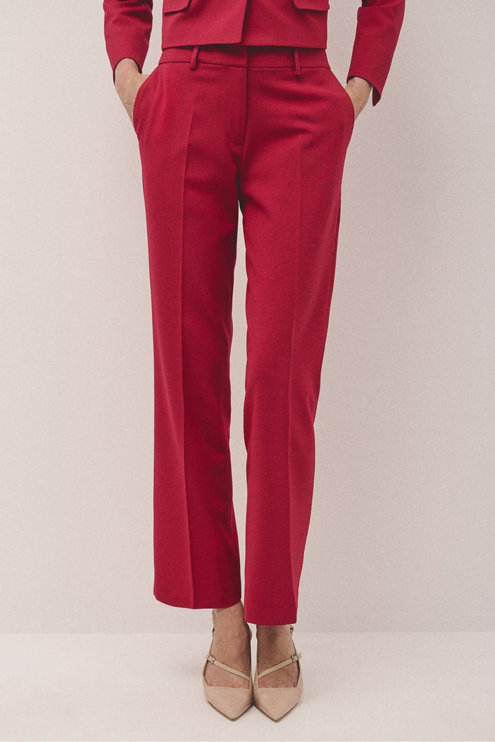 Pants | Red straight crepe pants by Spanish designer Roberto Verino