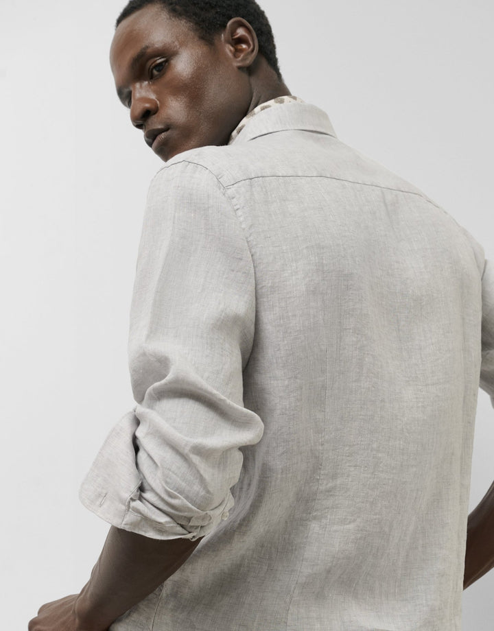 Shirts | Regular gray melange linen sport shirt by Spanish designer Roberto Verino