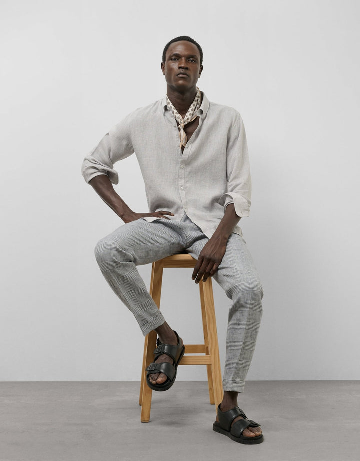 Shirts | Regular gray melange linen sport shirt by Spanish designer Roberto Verino