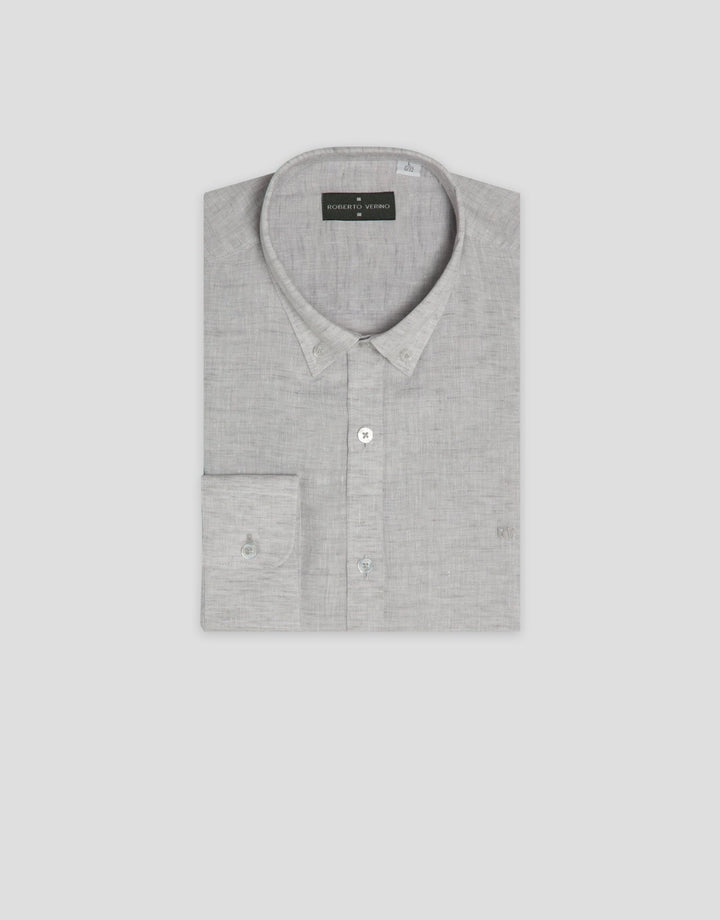 Shirts | Regular gray melange linen sport shirt by Spanish designer Roberto Verino