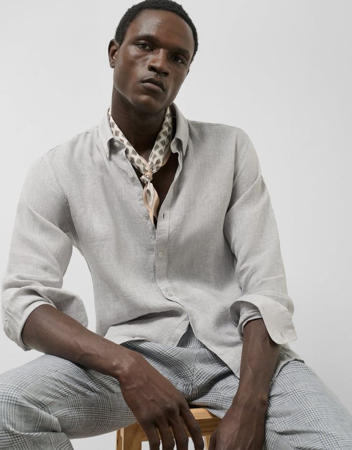 Shirts | Regular gray melange linen sport shirt by Spanish designer Roberto Verino