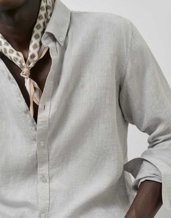 Shirts | Regular gray melange linen sport shirt by Spanish designer Roberto Verino
