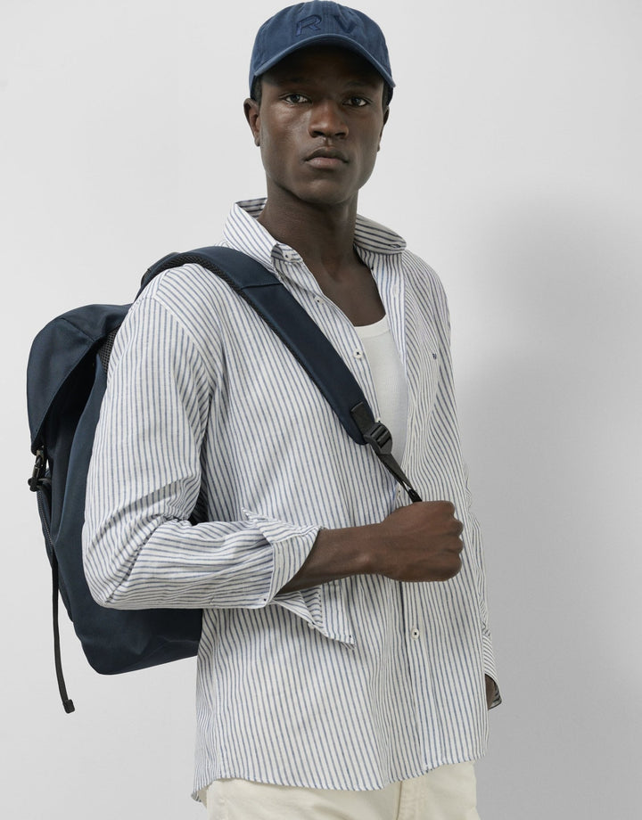 Shirts | Regular ink blue/white striped linen sport shirt by Spanish designer Roberto Verino
