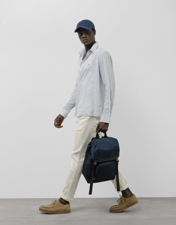 Shirts | Regular ink blue/white striped linen sport shirt by Spanish designer Roberto Verino