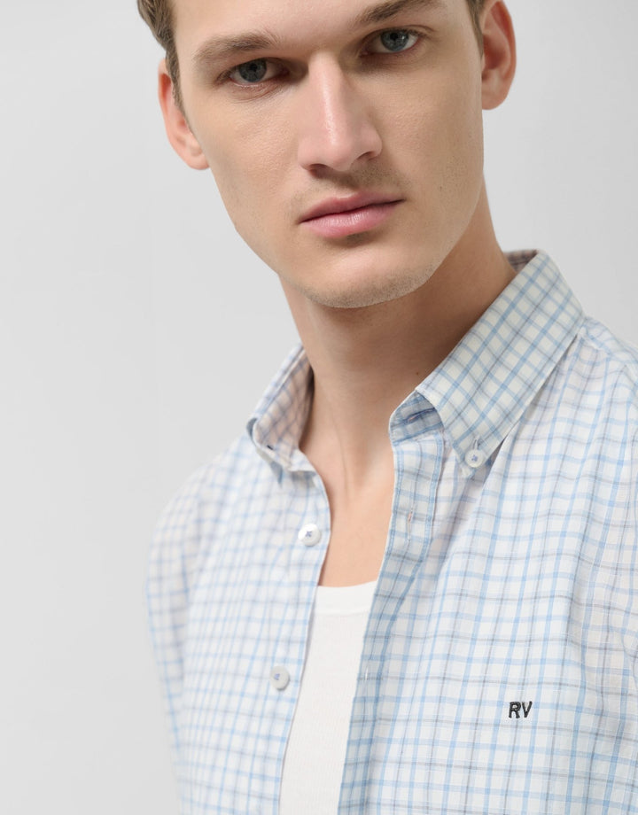 Shirts | Regular light blue checkered sport shirt by Spanish designer Roberto Verino
