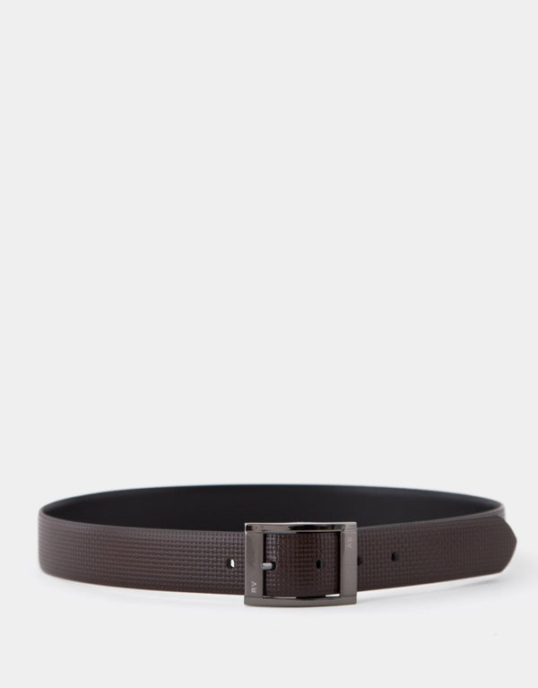 General | Reversible brown and black textured leather belt by Spanish designer Roberto Verino
