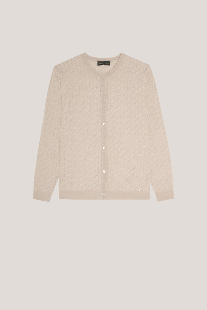 Shirts | Round neck beige wool knitted cardigan by Spanish designer Roberto Verino