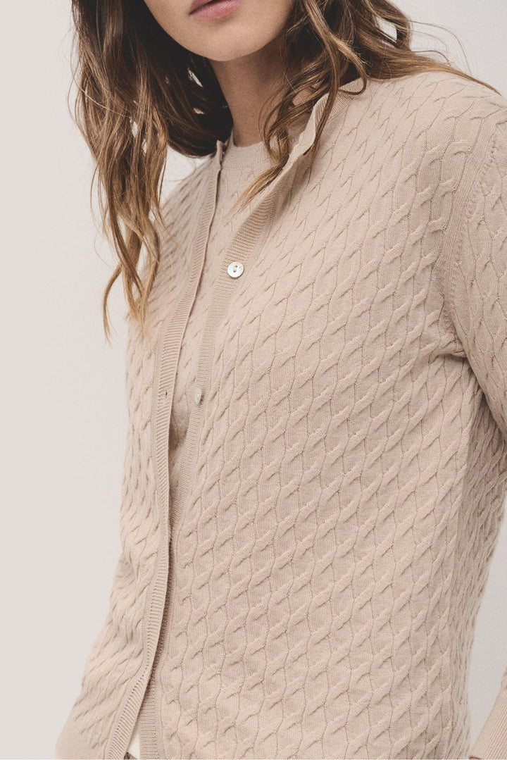 Shirts | Round neck beige wool knitted cardigan by Spanish designer Roberto Verino