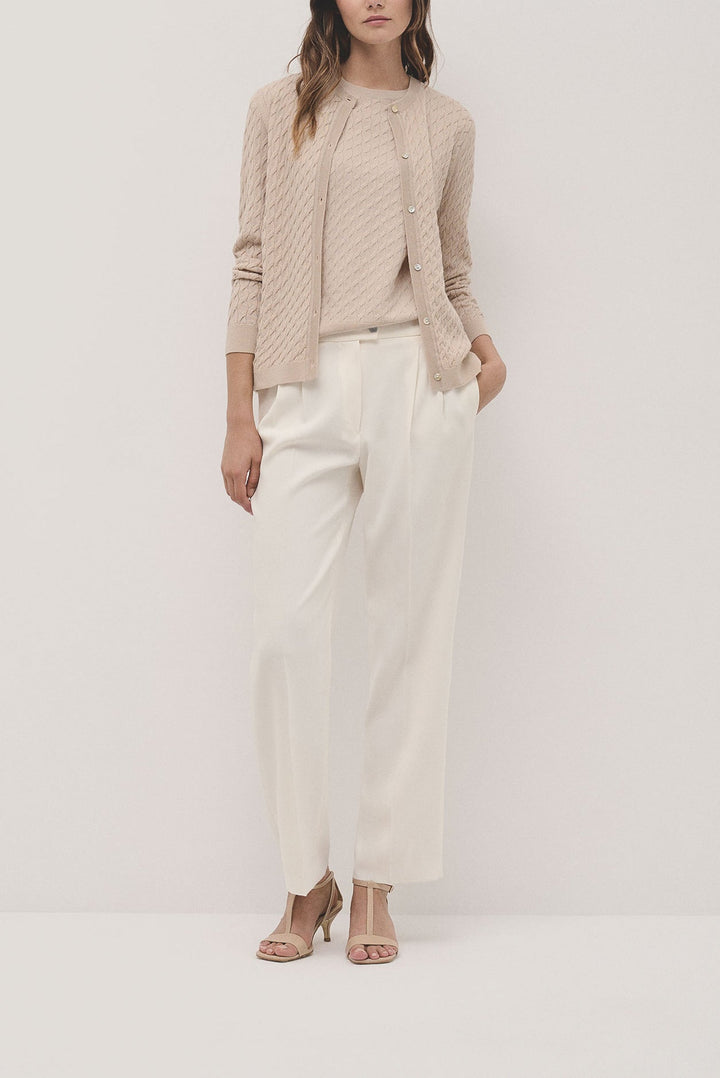 Shirts | Round neck beige wool knitted cardigan by Spanish designer Roberto Verino
