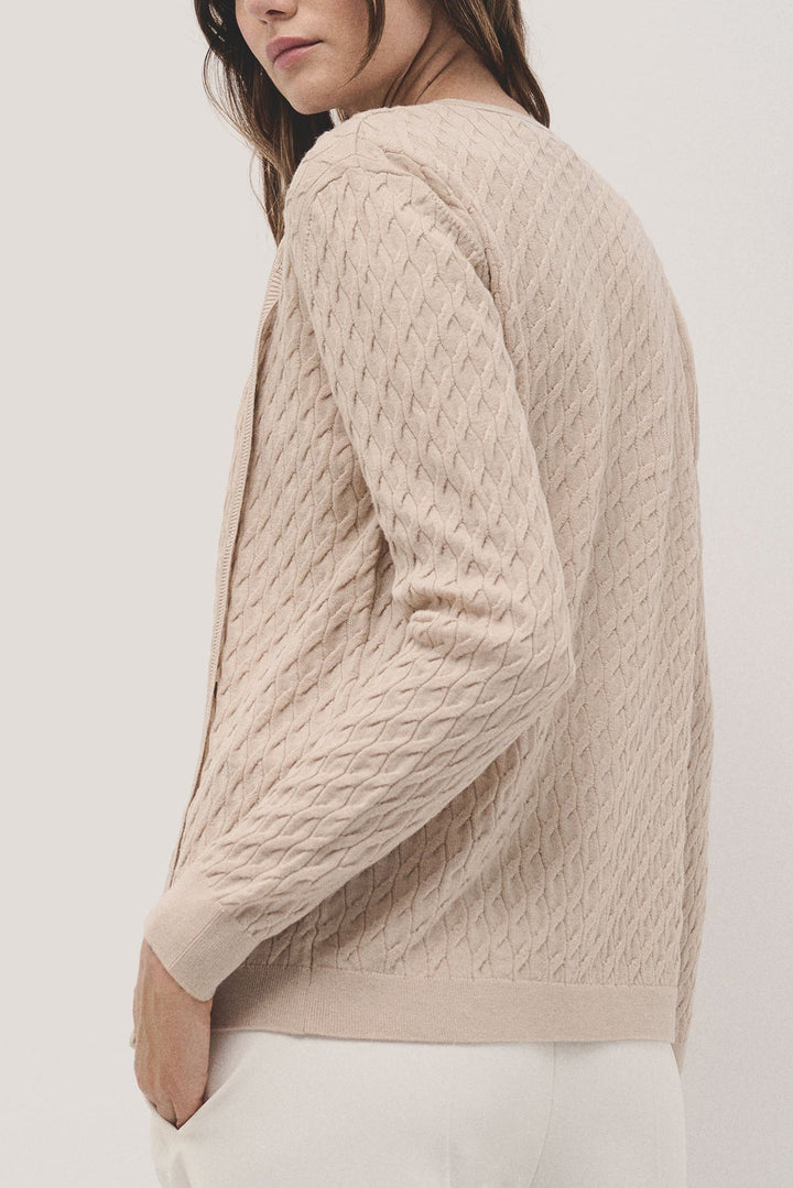 Shirts | Round neck beige wool knitted cardigan by Spanish designer Roberto Verino
