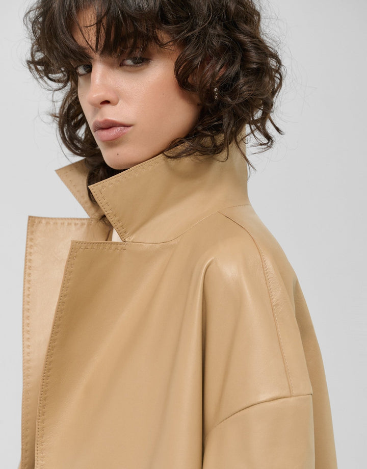 Jackets | Short beige nappa coat by Spanish designer Roberto Verino