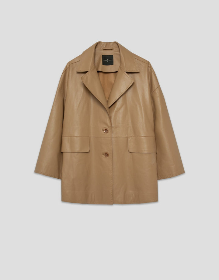 Jackets | Short beige nappa coat by Spanish designer Roberto Verino