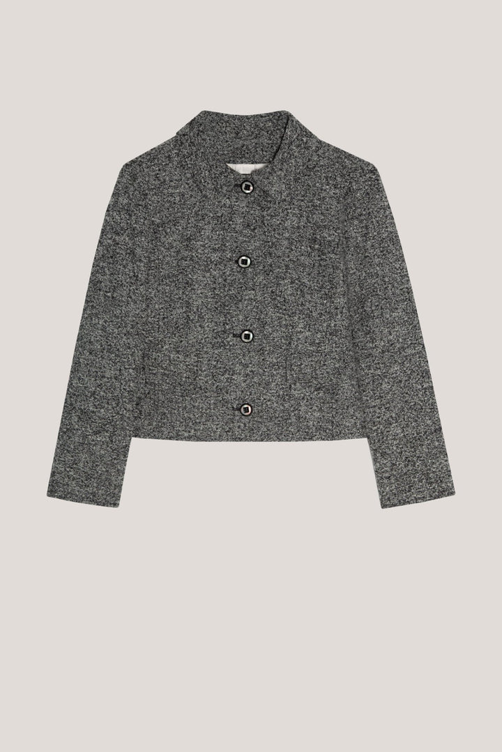 Knitwear | Short black and grey partridge eye jacket by Spanish designer Roberto Verino