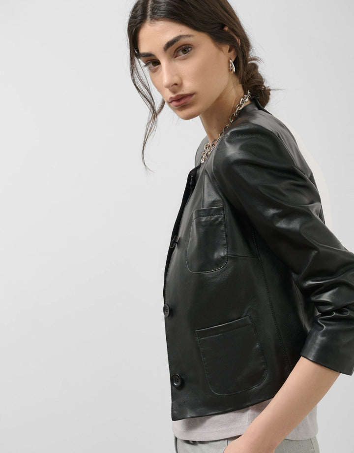 Jackets | Short black nappa jacket by Spanish designer Roberto Verino