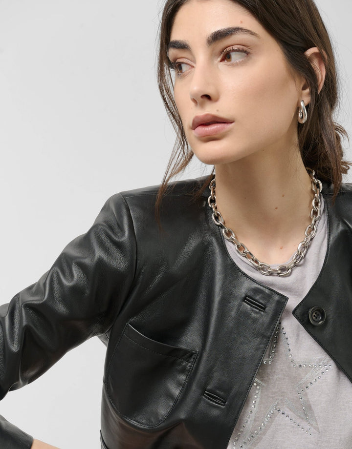 Jackets | Short black nappa jacket by Spanish designer Roberto Verino