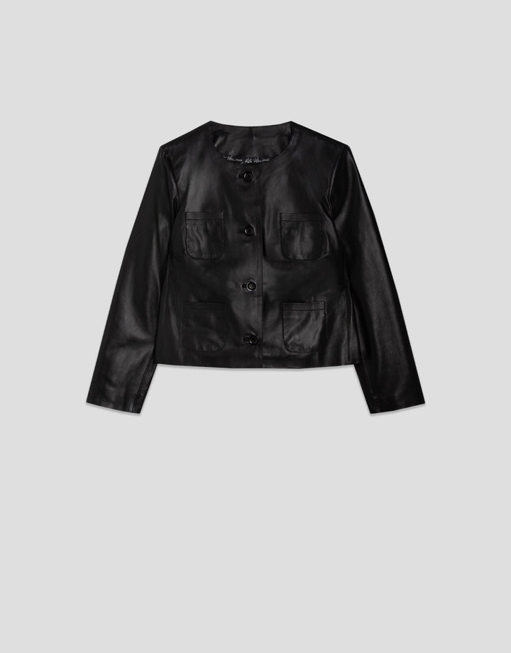 Jackets | Short black nappa jacket by Spanish designer Roberto Verino