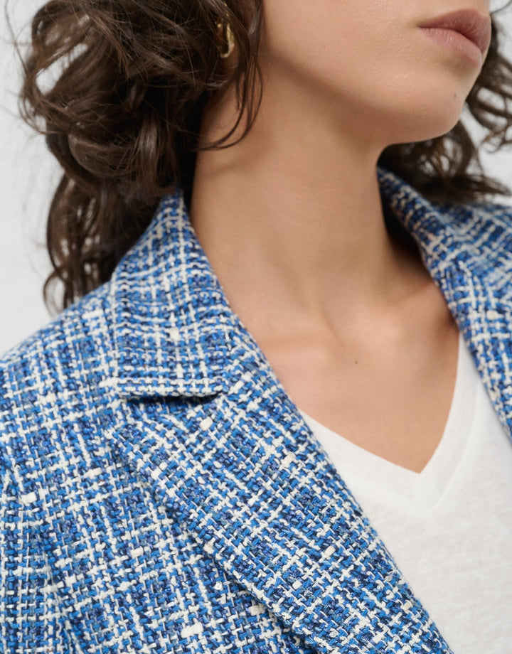 Jackets | Short blue tweed jacket with lurex threads and sequins by Spanish designer Roberto Verino