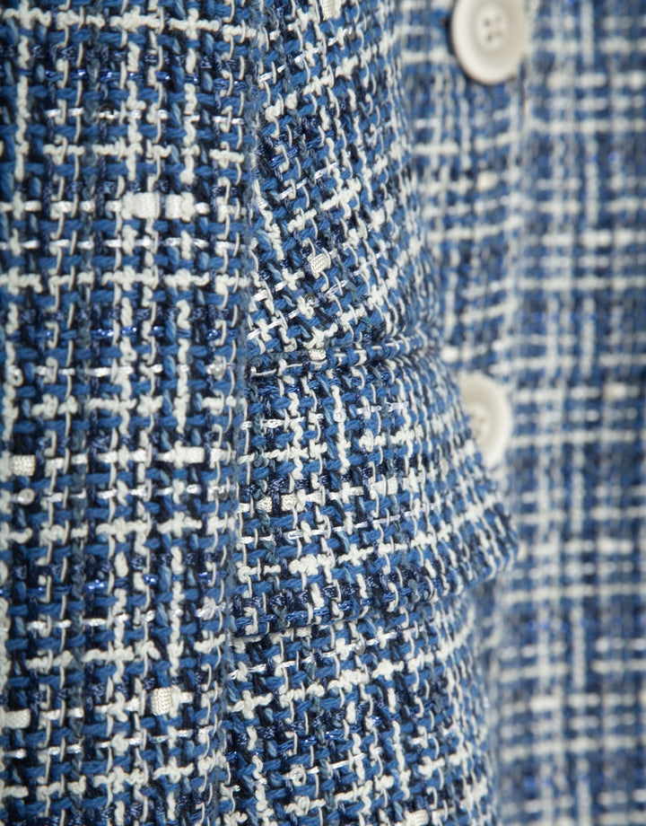 Jackets | Short blue tweed jacket with lurex threads and sequins by Spanish designer Roberto Verino