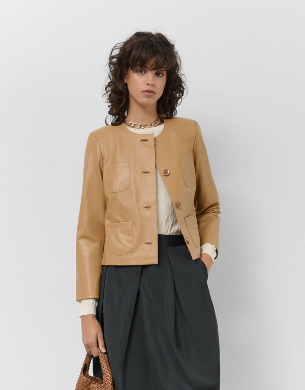 Jackets | Short camel nappa jacket by Spanish designer Roberto Verino