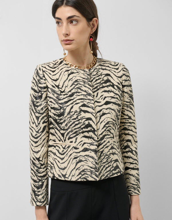 Jackets | Short jacquard jacket with zebra design raffia by Spanish designer Roberto Verino