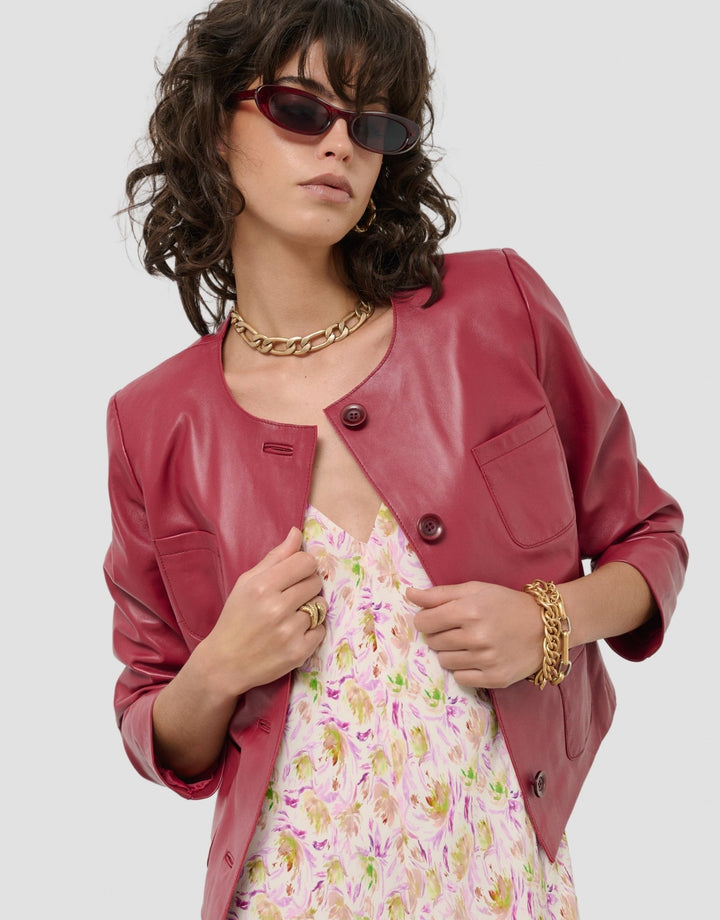 Jackets | Short red nappa jacket by Spanish designer Roberto Verino