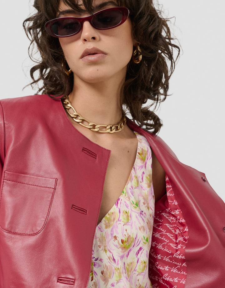 Jackets | Short red nappa jacket by Spanish designer Roberto Verino