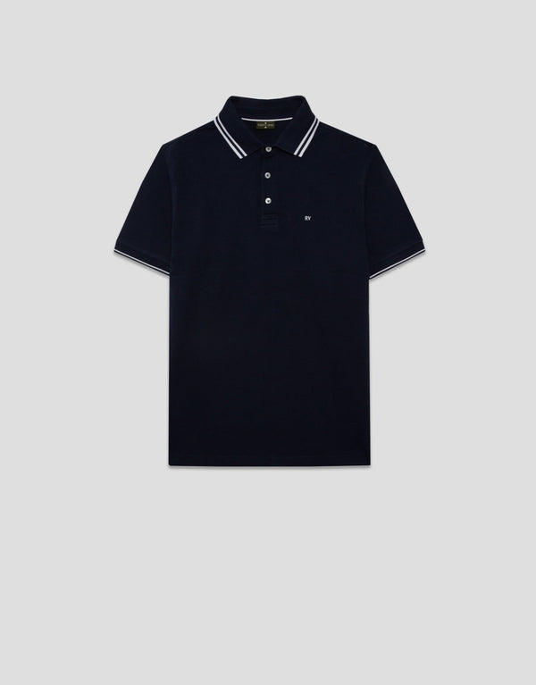 Polo Shirts | Short sleeve navy piqué polo shirt by Spanish designer Roberto Verino