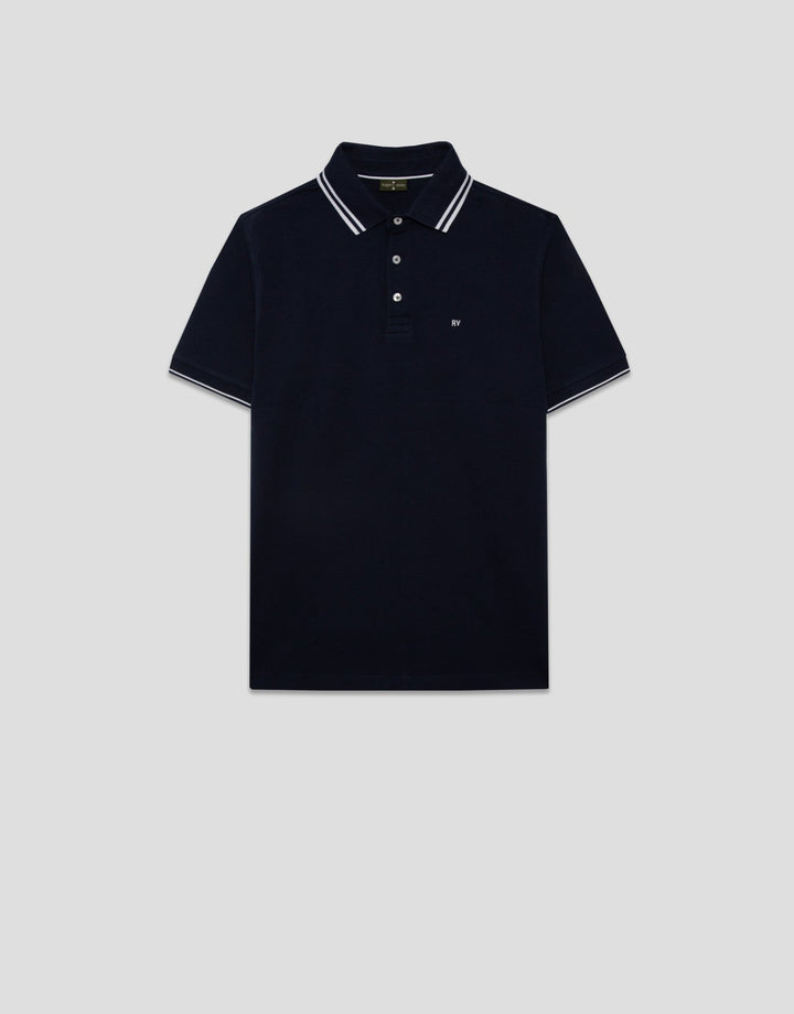 Polo Shirts | Short sleeve navy piqué polo shirt by Spanish designer Roberto Verino