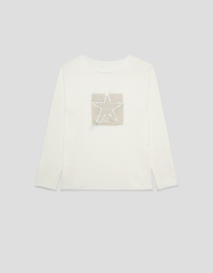 t-shirts | Silver star raw knit long sleeve t-shirt by Spanish designer Roberto Verino