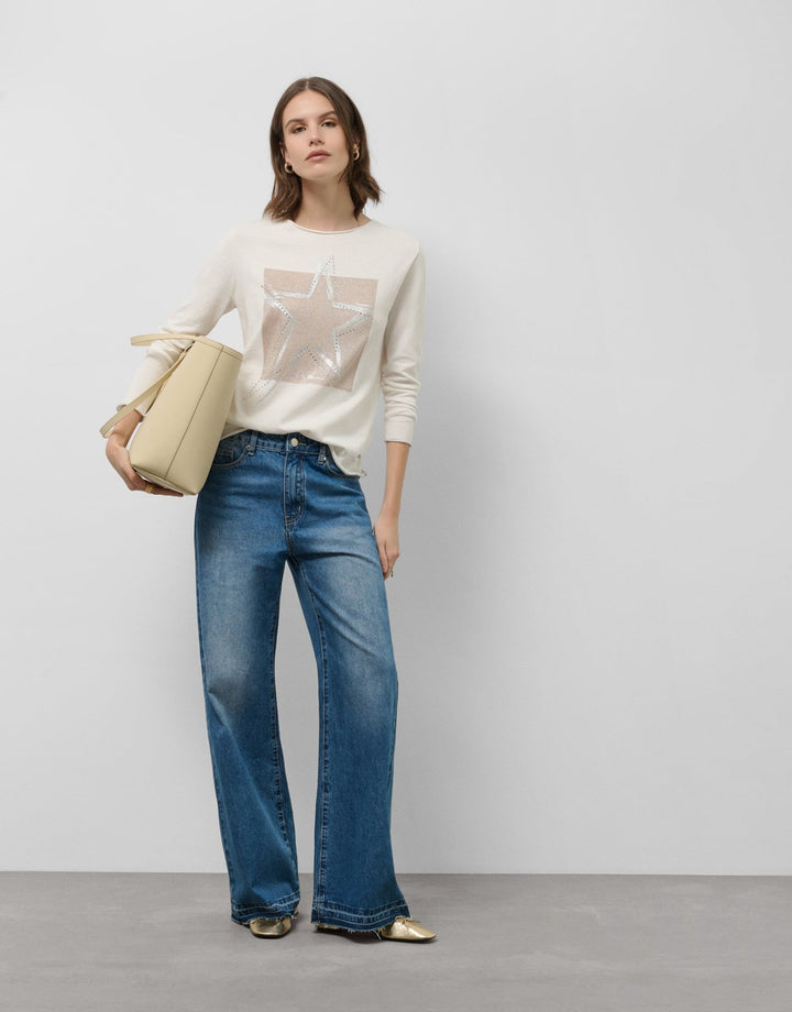 t-shirts | Silver star raw knit long sleeve t-shirt by Spanish designer Roberto Verino