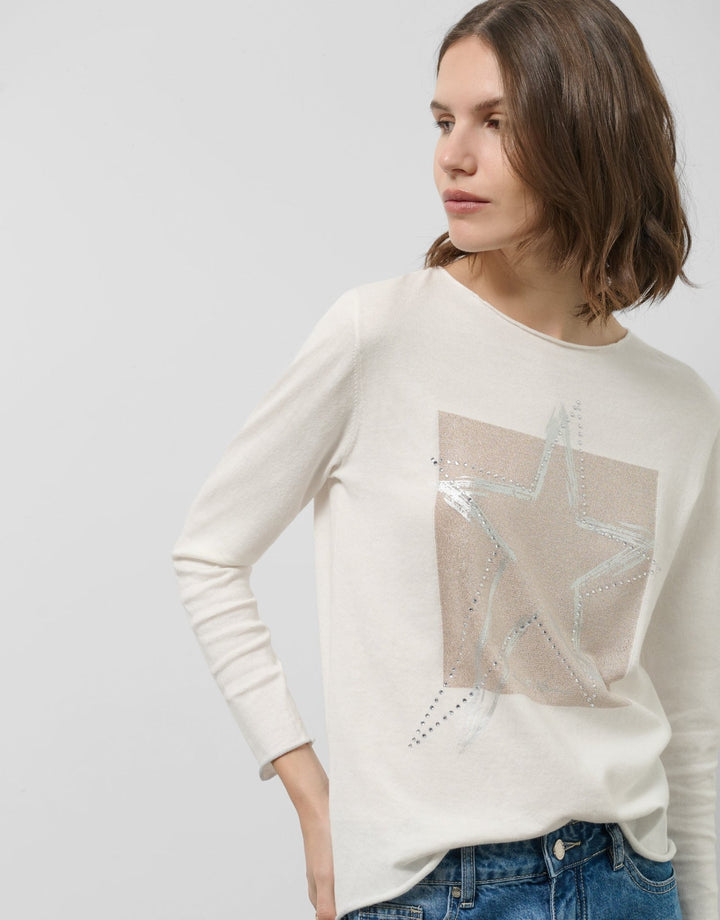 t-shirts | Silver star raw knit long sleeve t-shirt by Spanish designer Roberto Verino