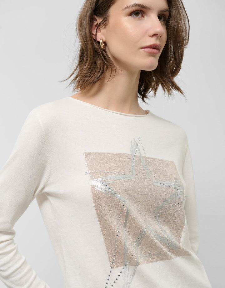 t-shirts | Silver star raw knit long sleeve t-shirt by Spanish designer Roberto Verino