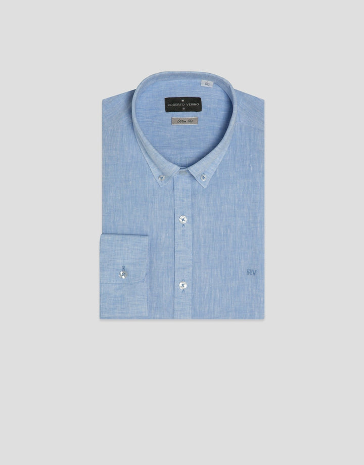 Shirts | Slim light blue linen sport shirt by Spanish designer Roberto Verino