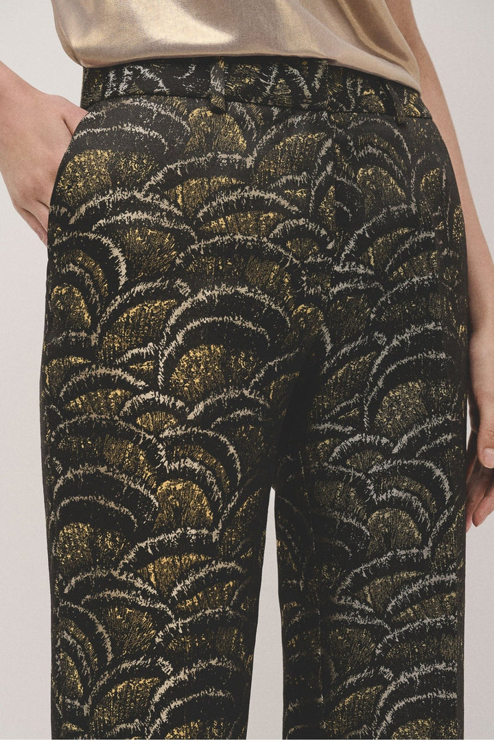 Pants | Straight jacquard golden waves pants by Spanish designer Roberto Verino