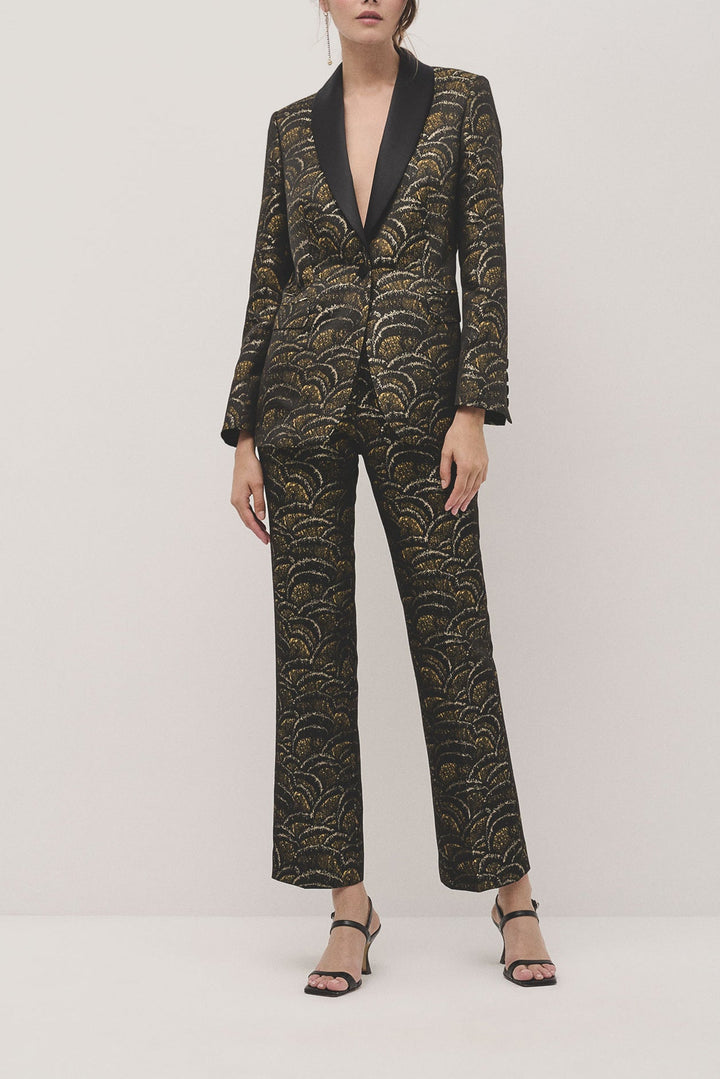 Pants | Straight jacquard golden waves pants by Spanish designer Roberto Verino