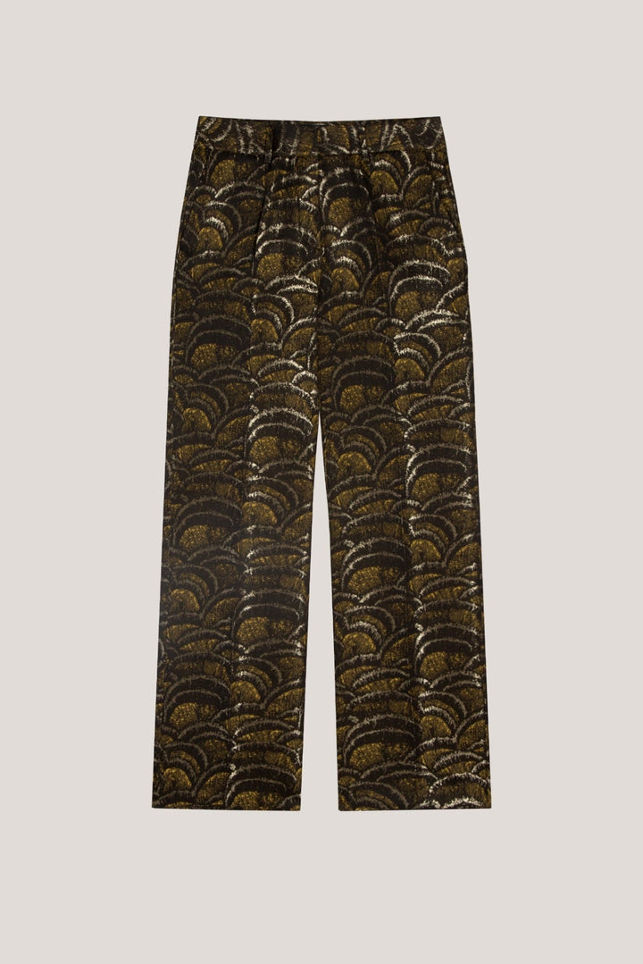 Pants | Straight jacquard golden waves pants by Spanish designer Roberto Verino