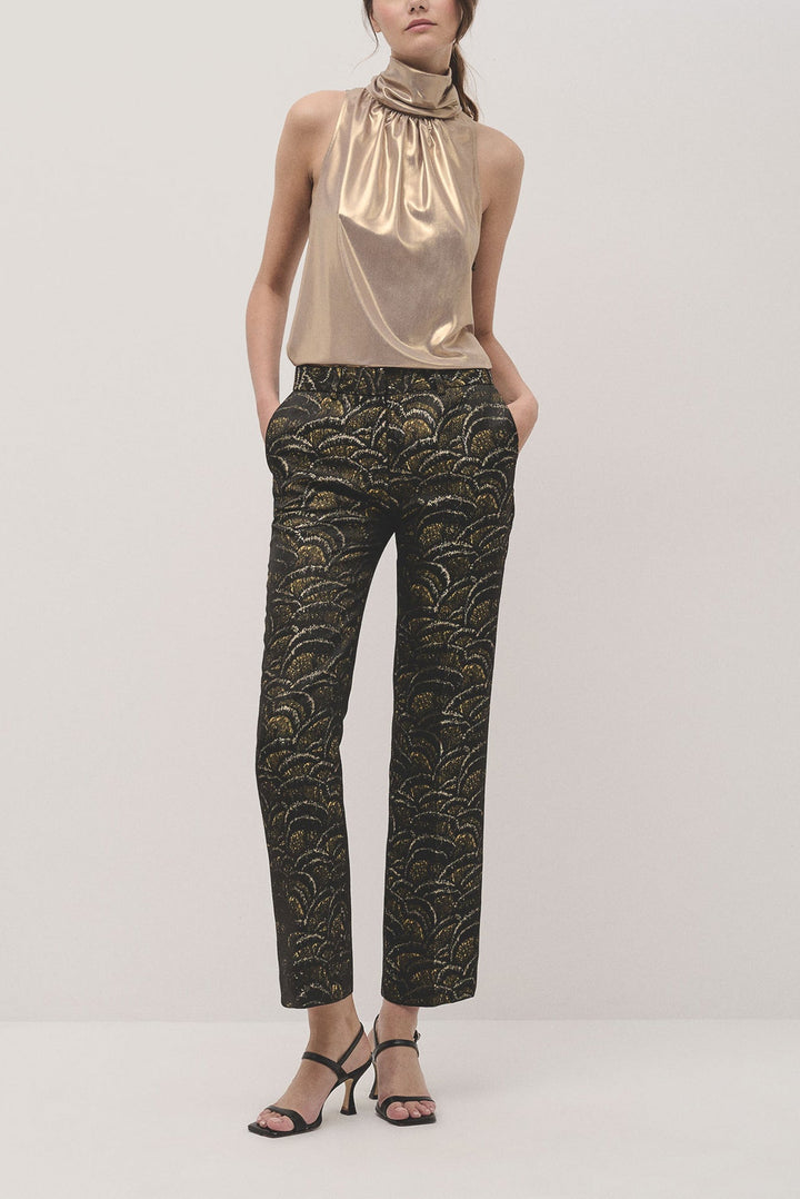 Pants | Straight jacquard golden waves pants by Spanish designer Roberto Verino