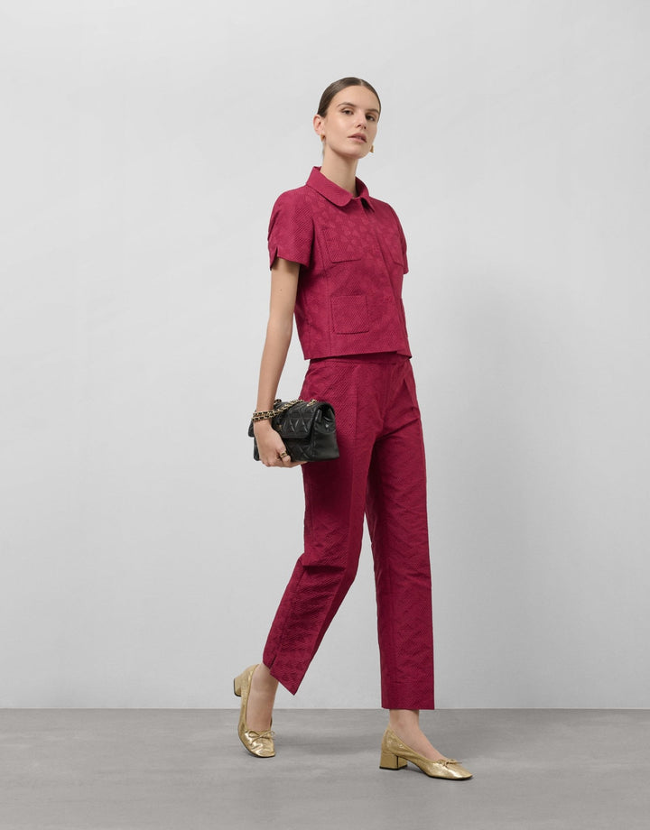 Pants | Straight raspberry piqué pants by Spanish designer Roberto Verino