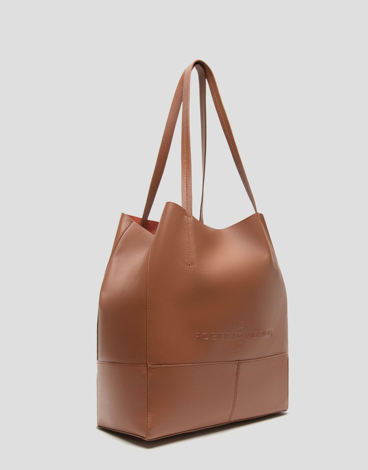 Handbags | Tan leather Megan Midi shopping bag by Spanish designer Roberto Verino