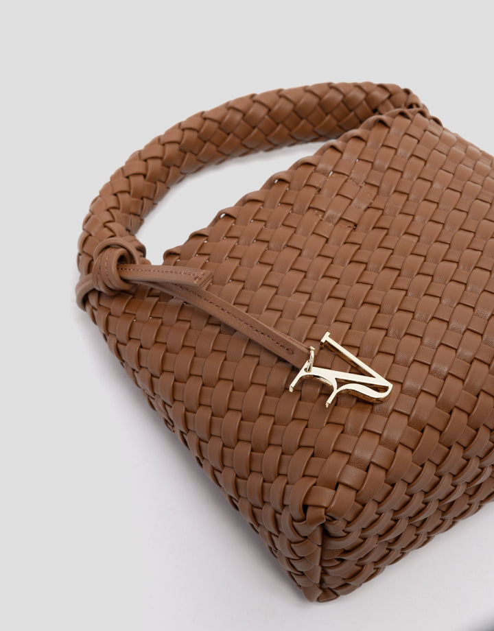Handbags | Tan Paula Clutch bag with braided leather by Spanish designer Roberto Verino