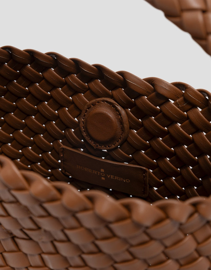 Handbags | Tan Paula Clutch bag with braided leather by Spanish designer Roberto Verino