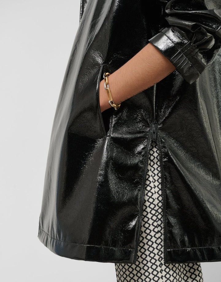 Outwear | Technical fabric trench coat with black patent leather finish by Spanish designer Roberto Verino
