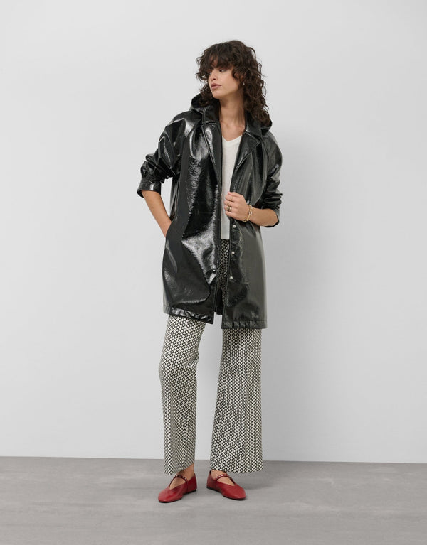 Outwear | Technical fabric trench coat with black patent leather finish by Spanish designer Roberto Verino